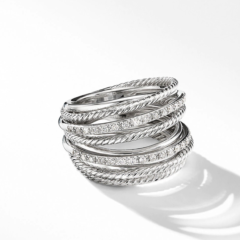 Huitan Silver Color Multiple Row Rings Shiny CZ Metallic OL Style Office Lady Versatile Finger Ring For Women Fashion Jewe