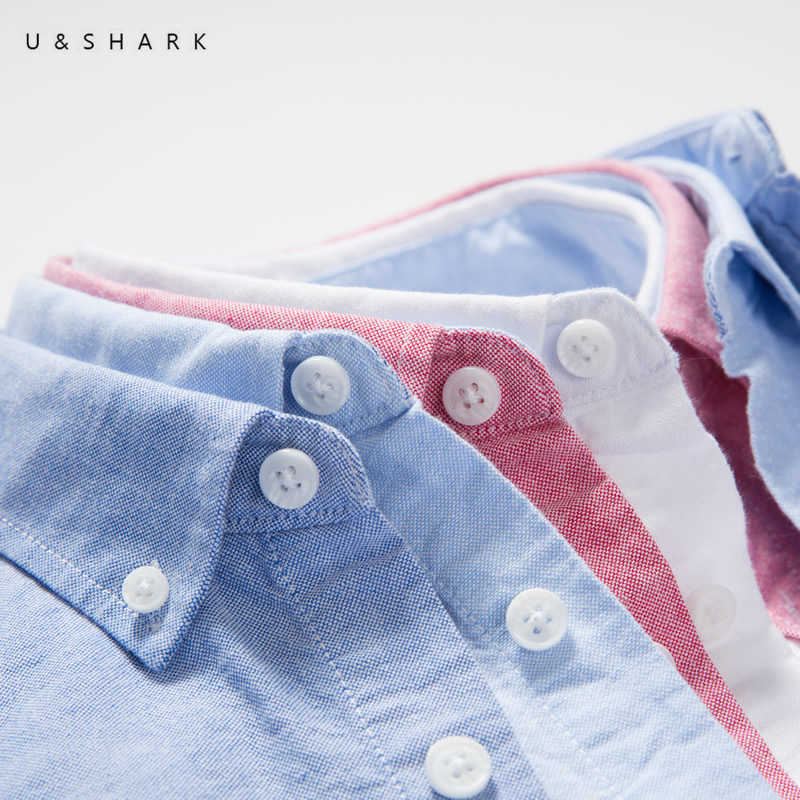 U&SHARK Long-Staple Cotton Oxford Shirt Long Sleeve Men Blouse Office White Shirt Classic Mens Dress Shirts Striped Plaid Male 210603