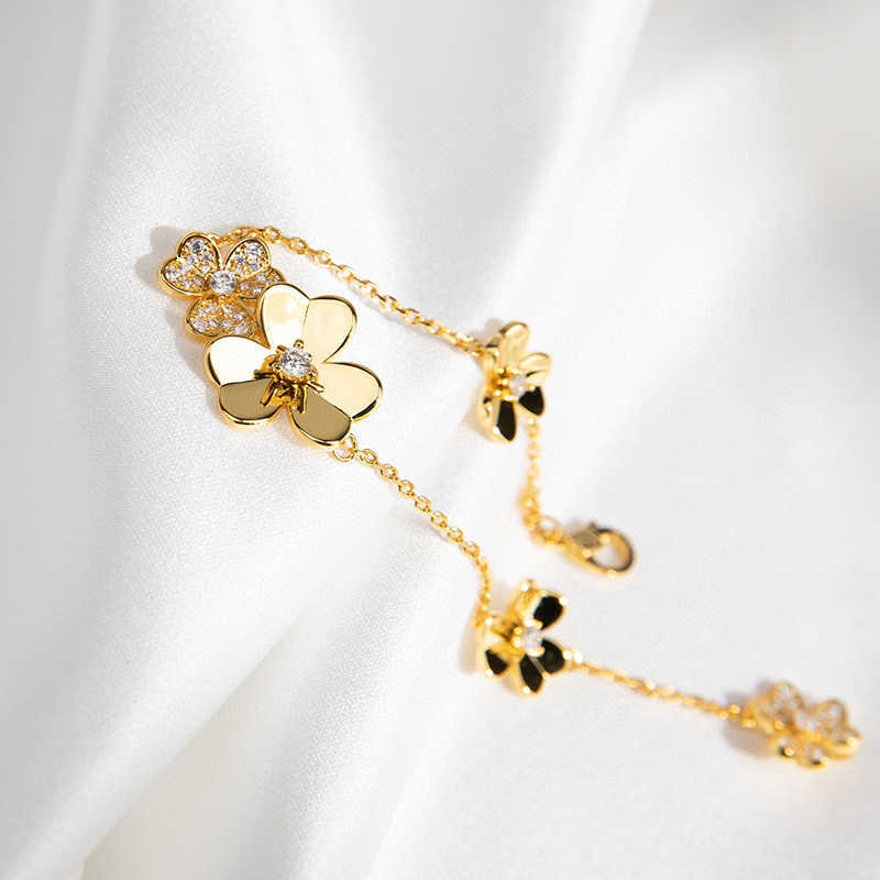 Gold Chain Clover Bracelet Womens Wedding Jewelry Sterling Silver Mini Flower Bracelet Z250910
