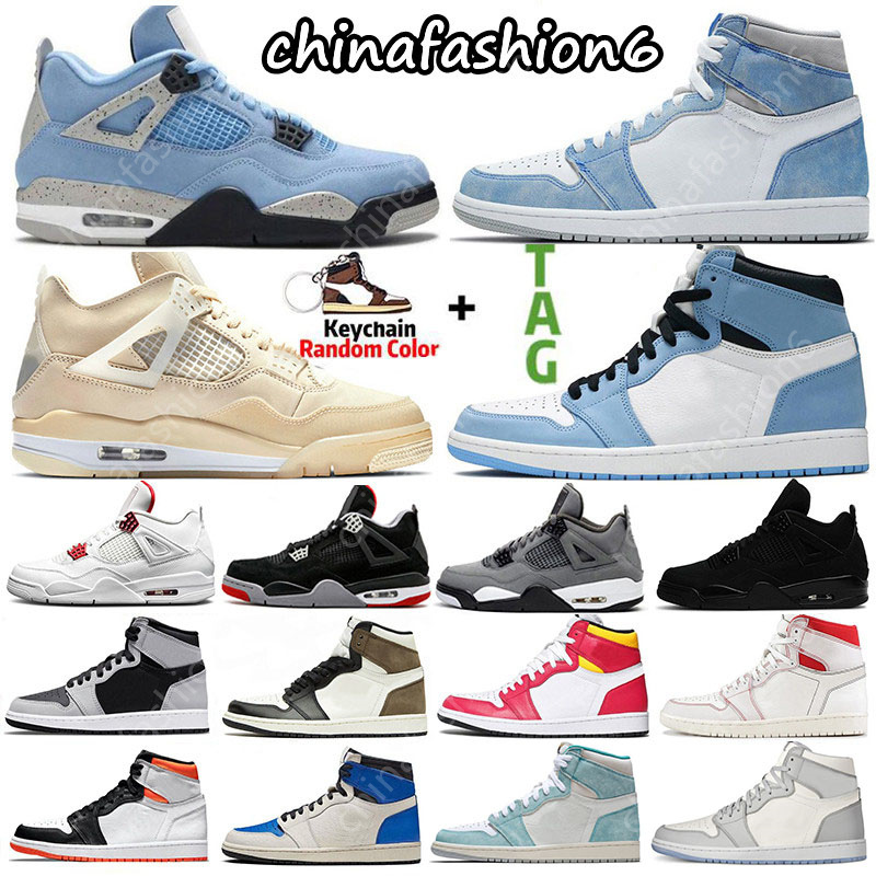 Top Quality Hyper Royal University Blue 4 4s Mens Basketball Shoes 1 1s Sail Black Cat Silver Toe Bred Electro Orange Dark Mocha Fire Red Sports Women Sneakers Trainers, Static reflective