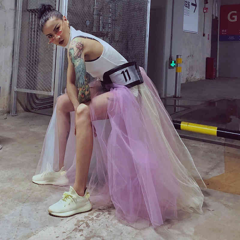 VGH Hit Color Ball Gown Skirt For Women High Waist Ruched Casual Maxi Skirts Female Fashion New Clothing Spring Stylish 210421