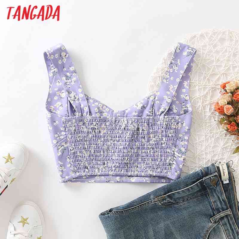 Summer Women Floral Print Tank Top Sleeveless Backless Female Tops 2M138 210416