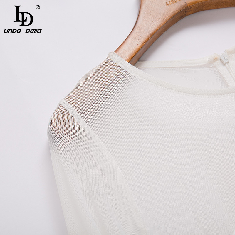 Summer Elegant Floral print Vintage Long Dress Women O-neck White Tulle patchwork Loose Ladies Runway Maxi 210522