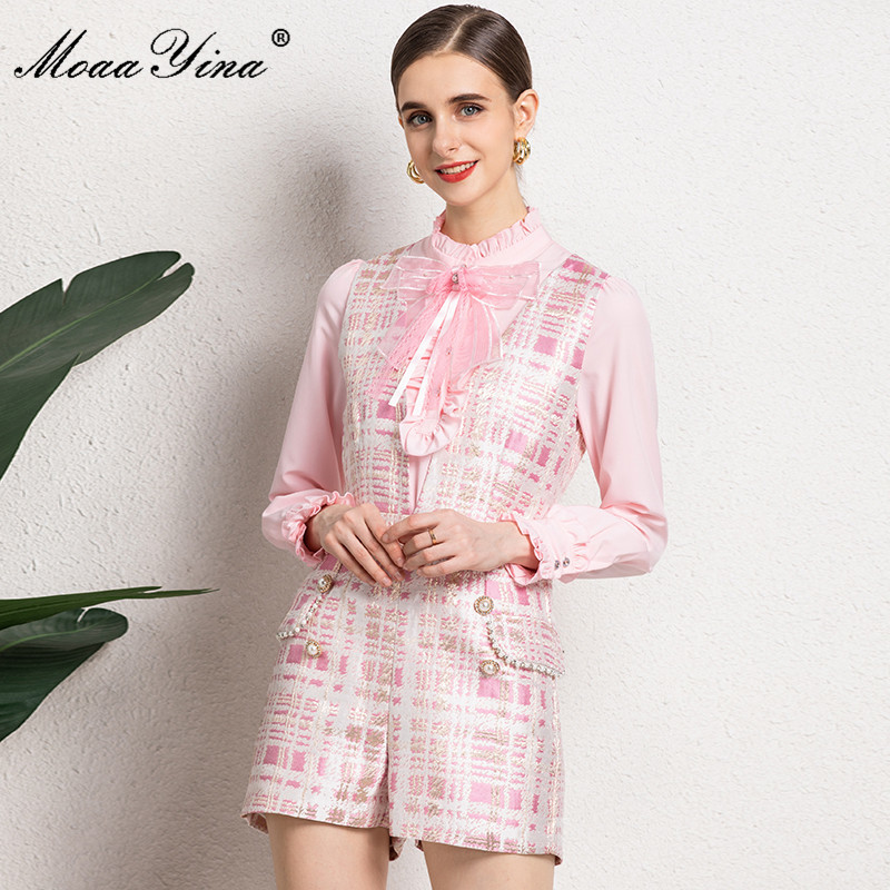 Spring Summer Designer Jumpsuits Women's Long sleeve Two-piece sets 210524, Pink