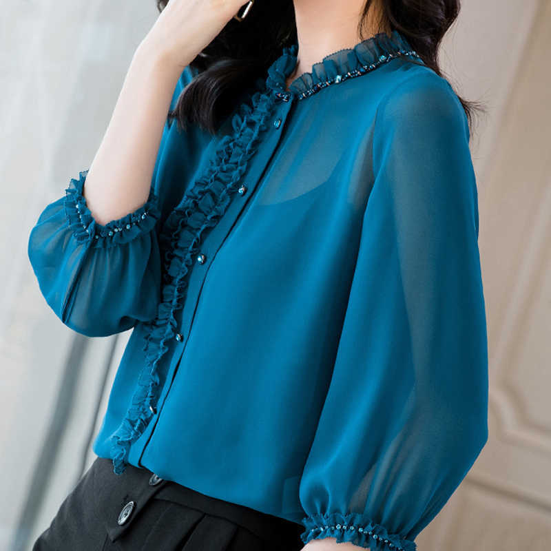 Blouses Femme Summer Blouse Women Blusas Mujer De Moda Verano Elegantes Beading Chiffon Blouse Shirt Tops Women Blusas E674 210602, Blue
Blouses Femme Summer Blouse Women Blusas Mujer De Moda Verano Elegantes Beading Chiffon Blouse Shirt Tops Women Blusas E674 210602, Blue