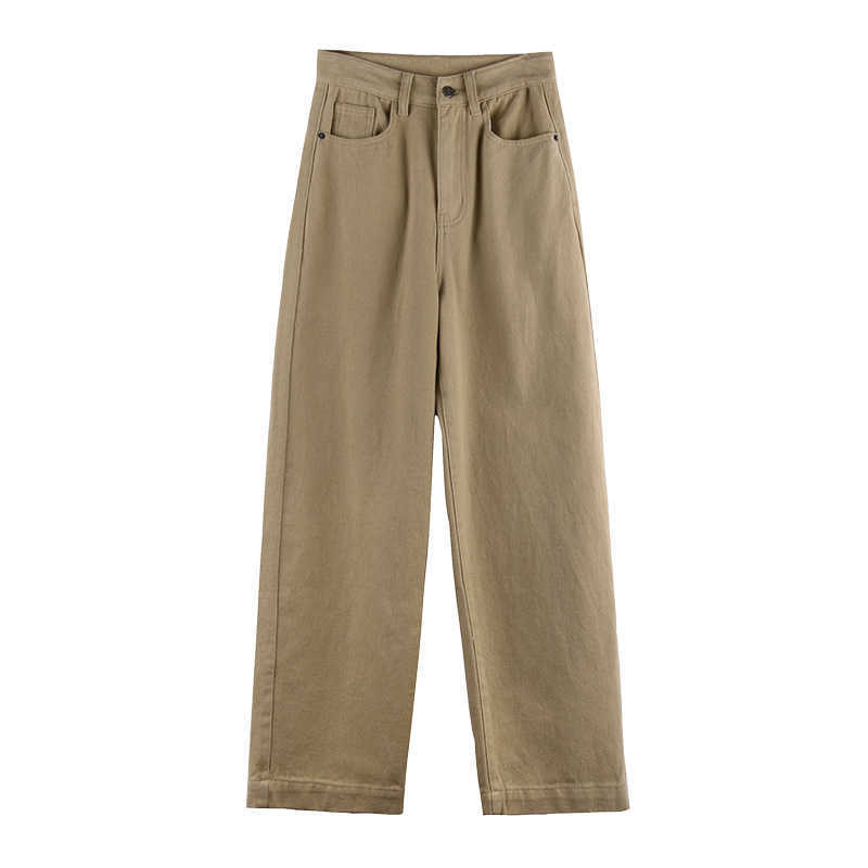 High Waist Wide Leg Solid Cotton Jeans Women Spring Silm All-match Denim Pants Casual Loose Straight Woman Bottoms 210525