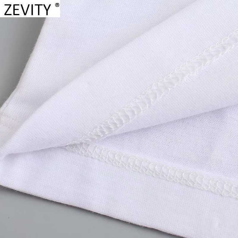 Zevity Women Simply Beauty Head Sculpture Appliques Casual Slim White T-shirt Female Chic Basic Knitting Summer Tops T692 210603
