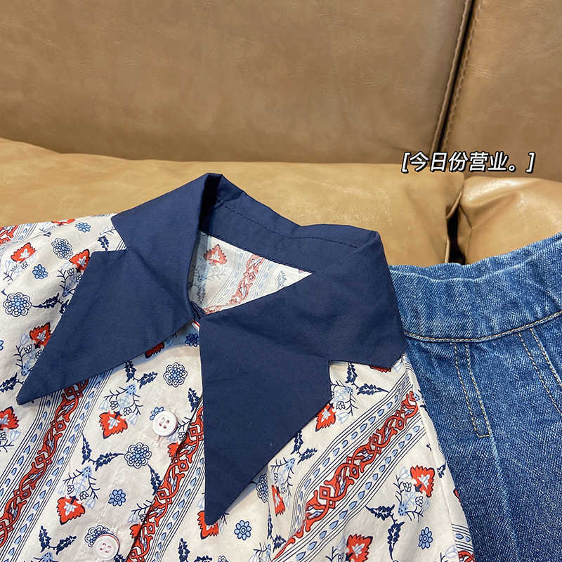 Girls' long-sleeved shirt spring children's clothing little girl retro floral kids clothes 210702