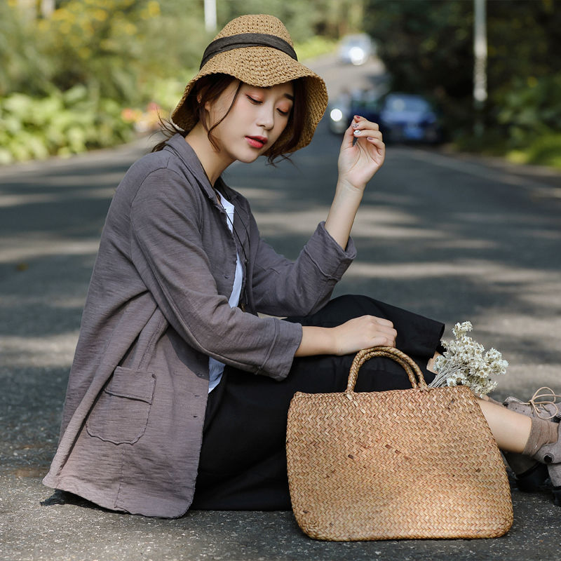 Arrival Spring Autumn Women Jackets Single Breasted Loose Casual Suit Tops Solid Cotton Coat Pair Pocket D27 210512