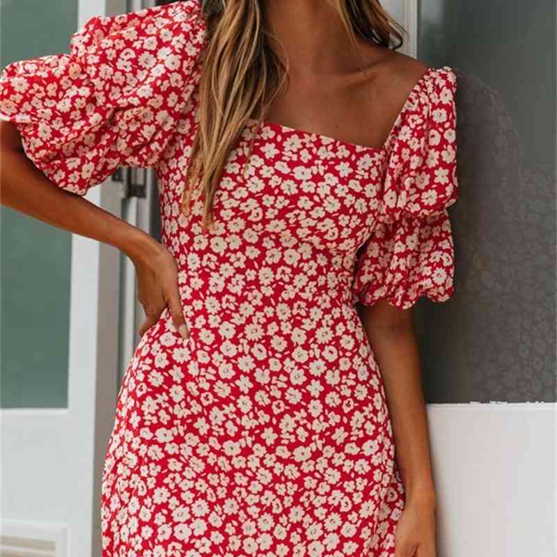 Foridol Casual Red Floral Print Boho Dress Summer Beach Dress Women Famale Short Mini Sundress Vintage Vestidos De Mujer Fashion 210415