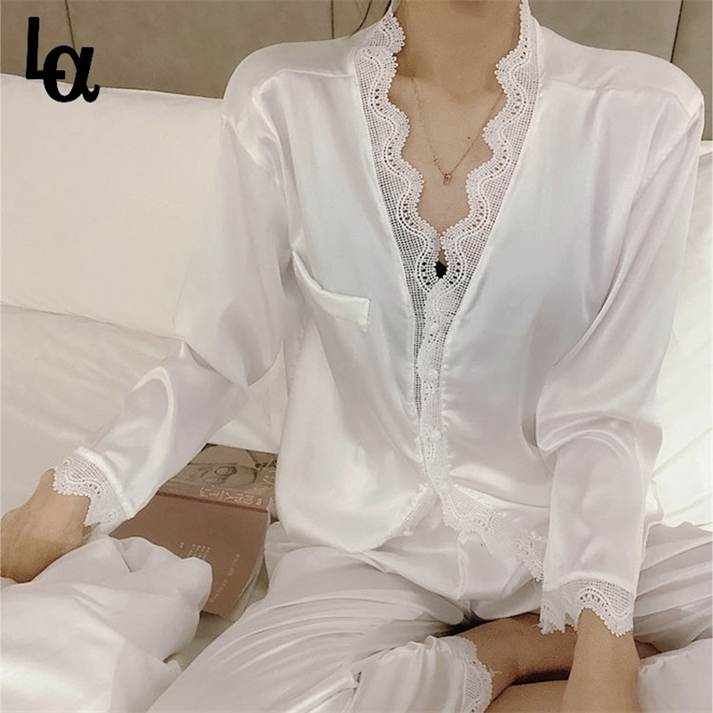 Spring Pajamas For Women Sleepwear Female Long Sleeve Trousers Satin Silk Nightwear Suit Pijamas 2 Piece/Set Home 210519, Color 1
Spring Pajamas For Women Sleepwear Female Long Sleeve Trousers Satin Silk Nightwear Suit Pijamas 2 Piece/Set Home 210519, Color 1