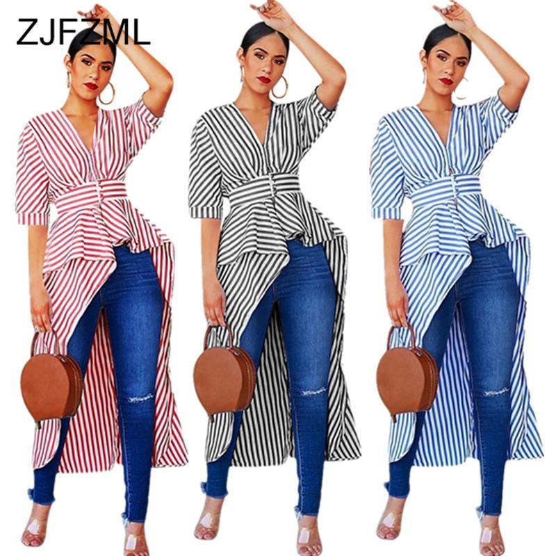 Women' Blouses & Shirts Blue White Striped Spliced Irregular Blouse Women V Neck Half Sleeve Party Summer Front High Waist Short Back Long, Black
Women' Blouses & Shirts Blue White Striped Spliced Irregular Blouse Women V Neck Half Sleeve Party Summer Front High Waist Short Back Long, Black