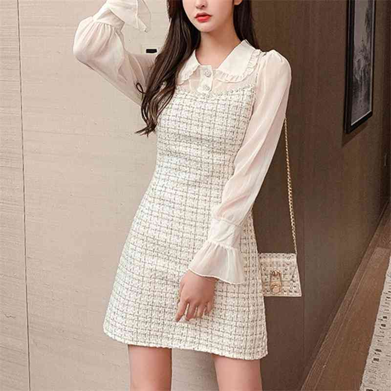 Autumn And Winter Chiffon Patchwork Flared Sleeves Tweed Dress Women' Beading Fake Two Pieces Party Vestidos 210520, Photo color
Autumn And Winter Chiffon Patchwork Flared Sleeves Tweed Dress Women' Beading Fake Two Pieces Party Vestidos 210520, Photo color