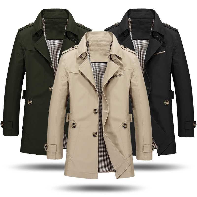 Spring Autumn Men's Business Long Jacket Casual Windbreaker Trench Coat Fashion Overcoat 210819