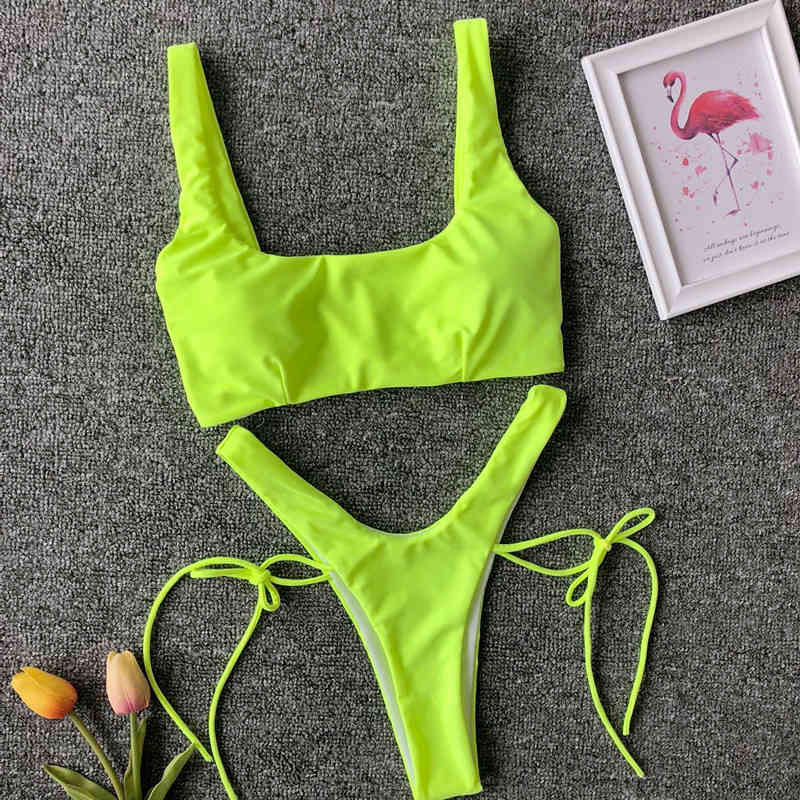 Brazilian Two Bikini, Women's Thong, Neon Green Swimsuit, High Leg Cut, 2021