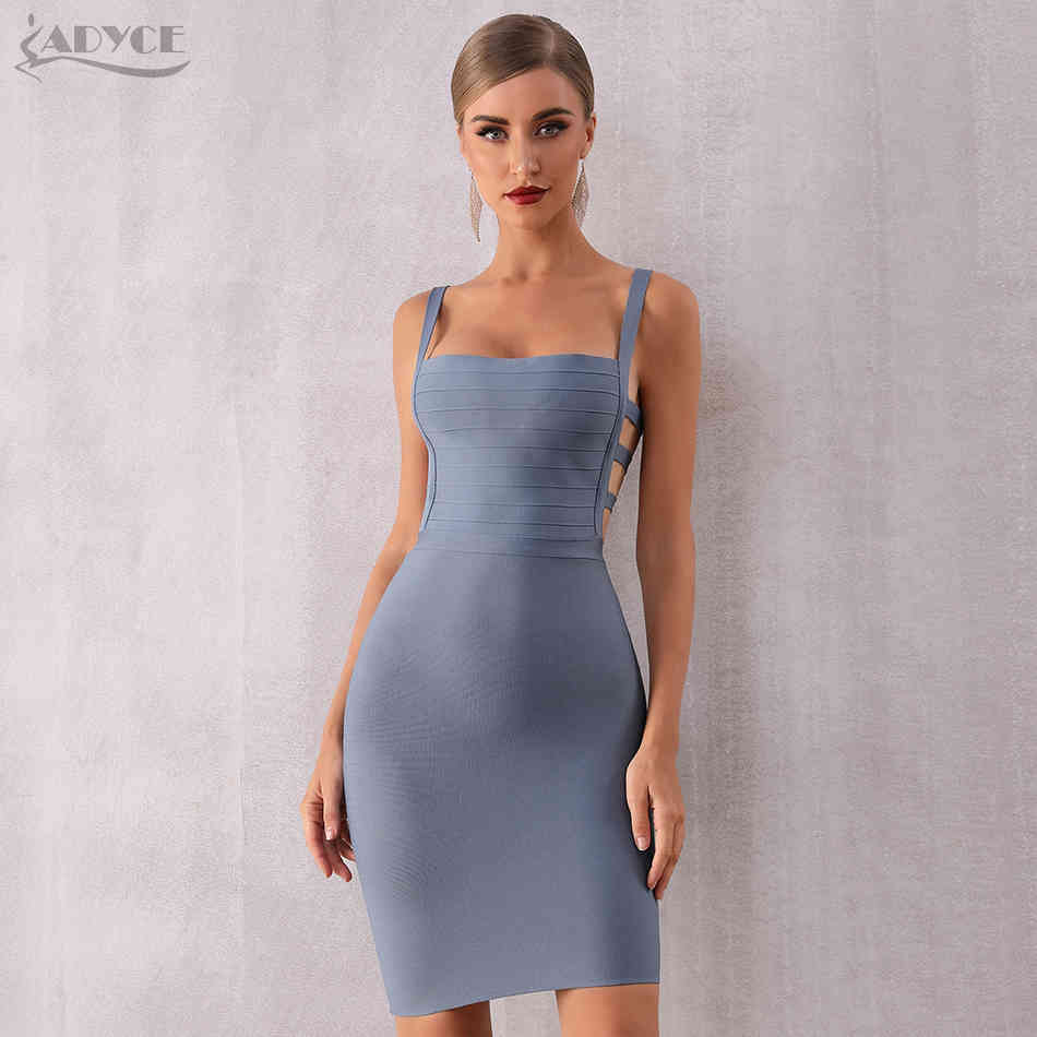 Summer Bodycon Bandage Dress Women Sexy Backless Spaghetti Strap Hollow Out Club Mini Celebrity Party 210423