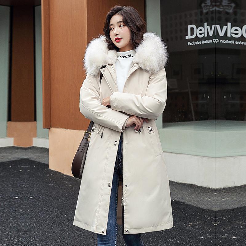 Women's Down & Parkas Fashion Cotton Liner Long Hooded Parka With Fur Collar Winter Jacekt Women 2021 Ladies Slim Waist Coat