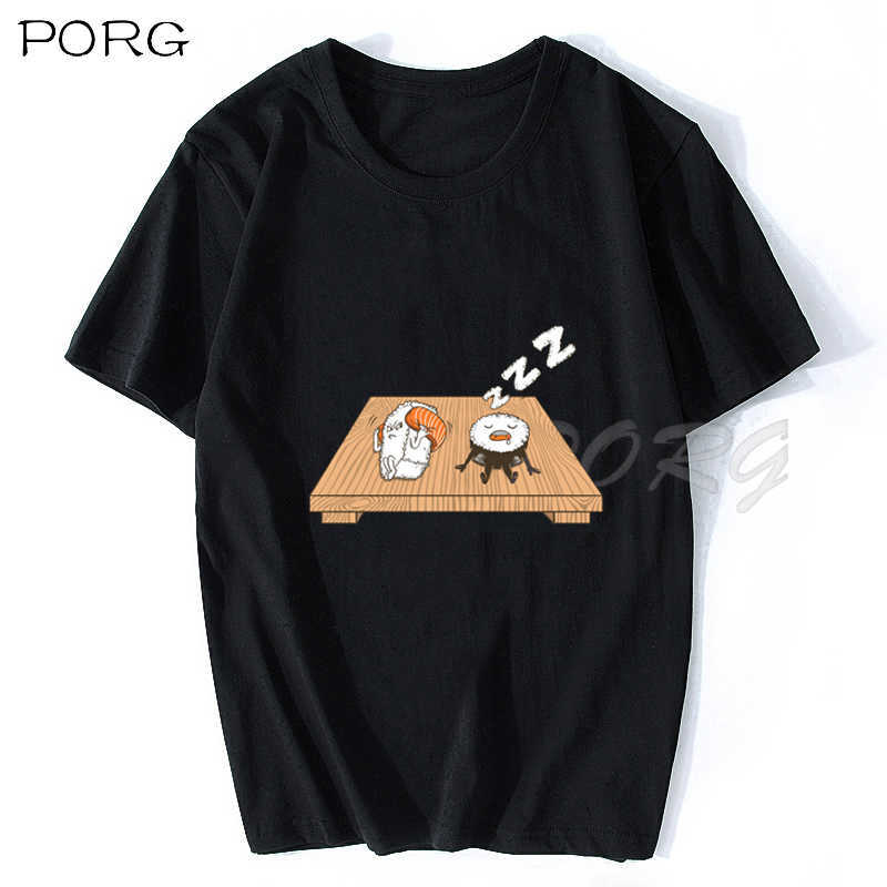 Kawaii Sushi Japanese Style Men/women Tshirt Print Harajuku Cartoon Printed T-shirt Streetwear 100% Cotton Oversized T Shirt 210629