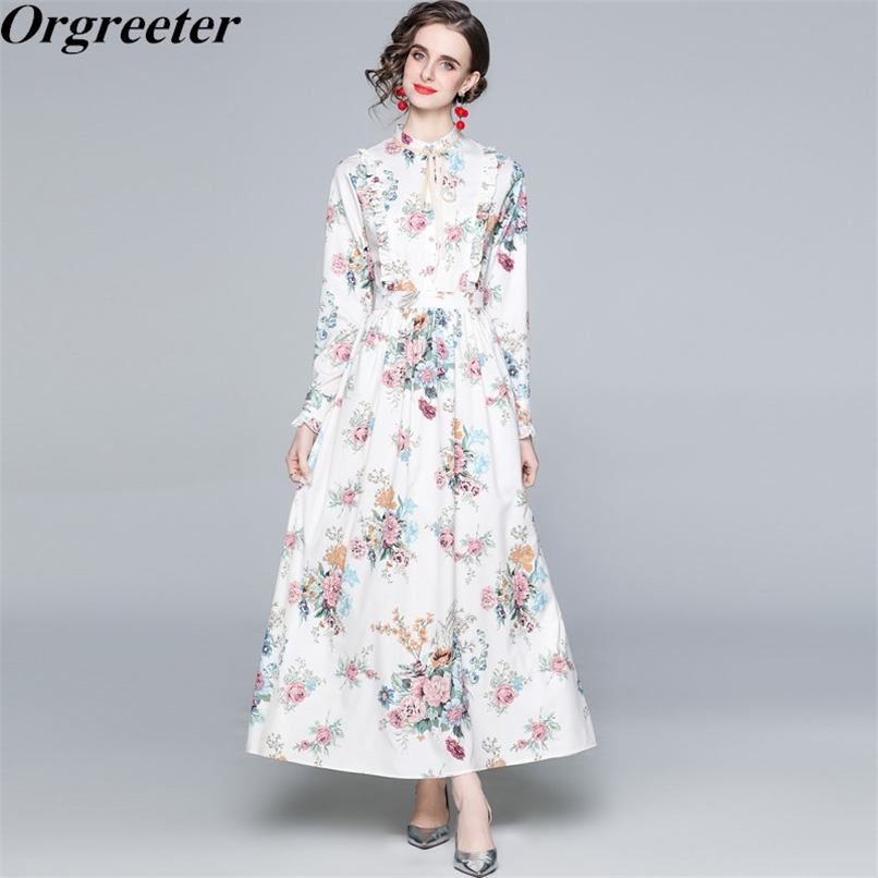 Fashion Design Dress For WOmen Spring Long Sleeve Velvet Bow Ruched Ruffles Trim Floral Print Elegant Party 210602, White
Fashion Design Dress For WOmen Spring Long Sleeve Velvet Bow Ruched Ruffles Trim Floral Print Elegant Party 210602, White