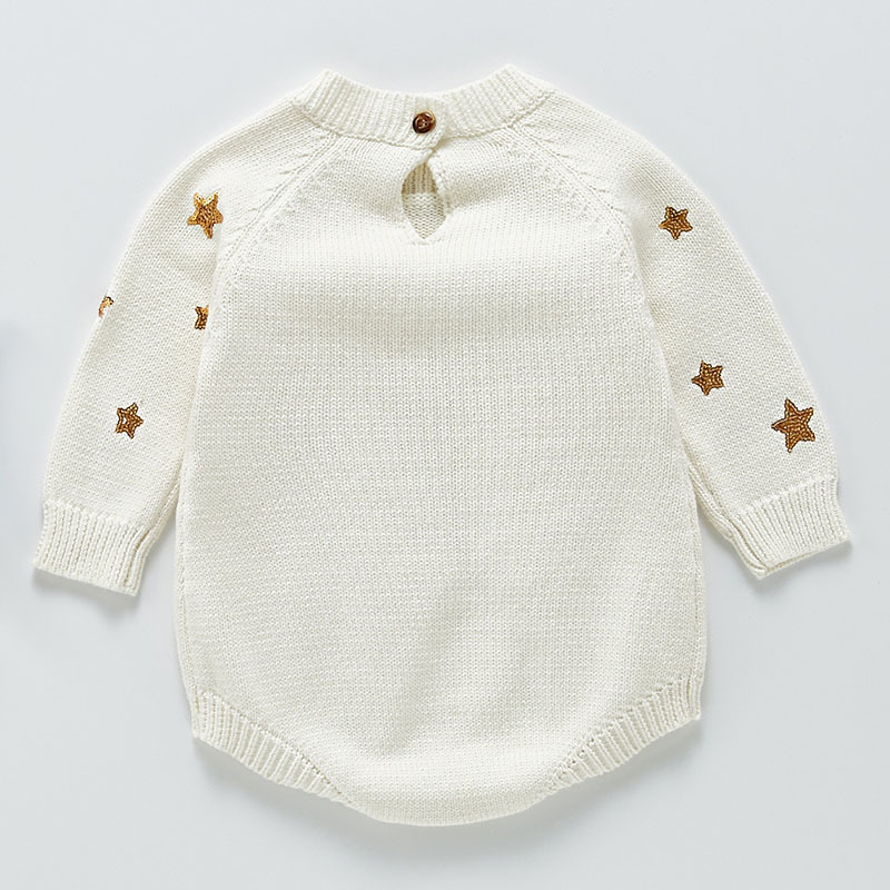 0-3Yrs Cute Baby Girl Knit Rompers Spring Autumn Long Sleeve Fashion Infant Clothes Star Printing 210429