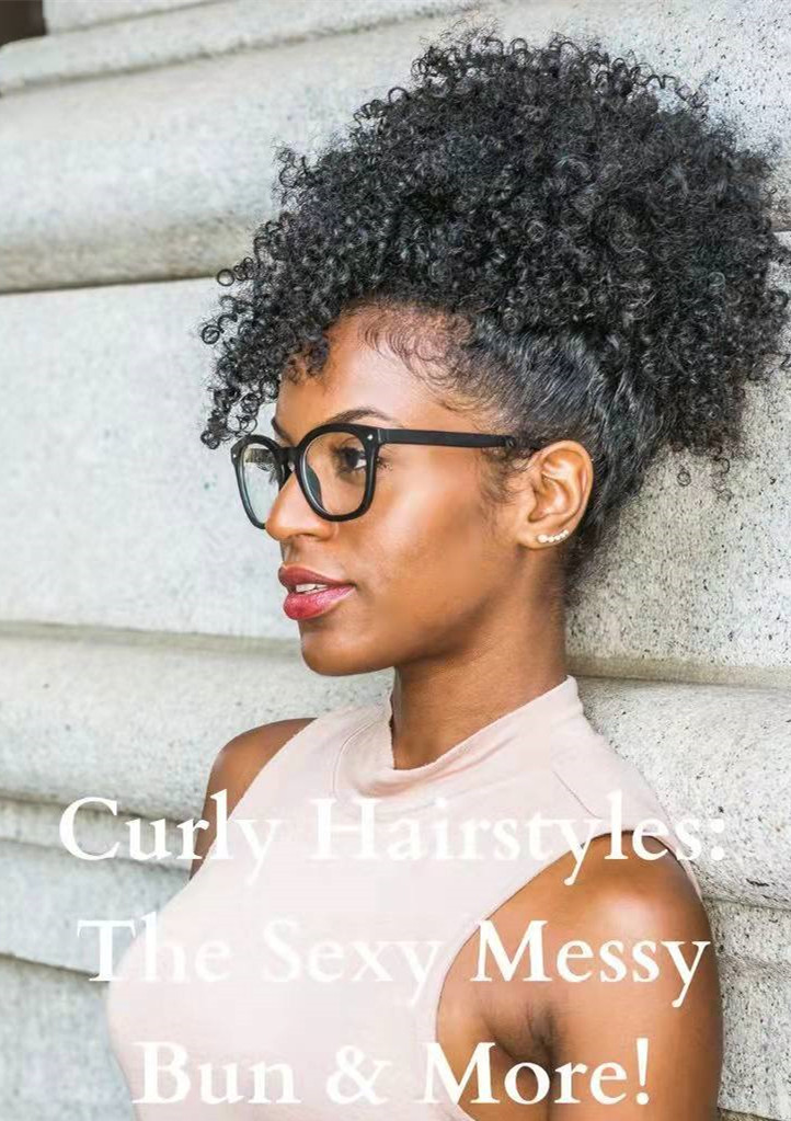 Sexy messy bun updo ponytail hairstyle with drawstring clip in Coily kinky curly human hairpiece women extension 120g diva2