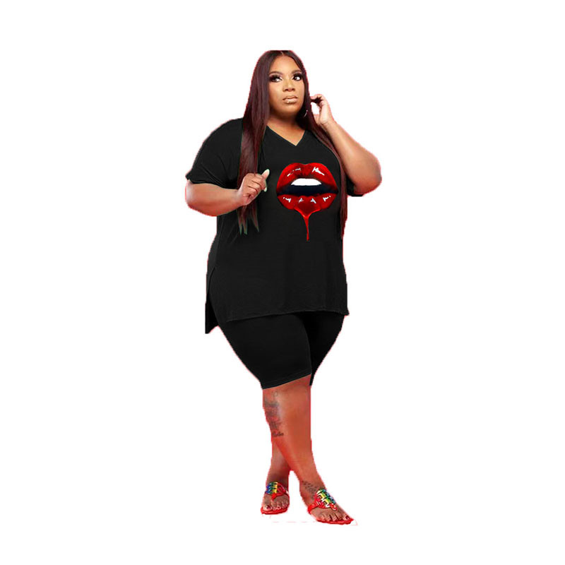Summer Women plus size tracksuits bigger sizes 3XL 4XL 5XL outfits short sleeve T-shirt tops+shorts pants two pieces set casual sportswear black jogge