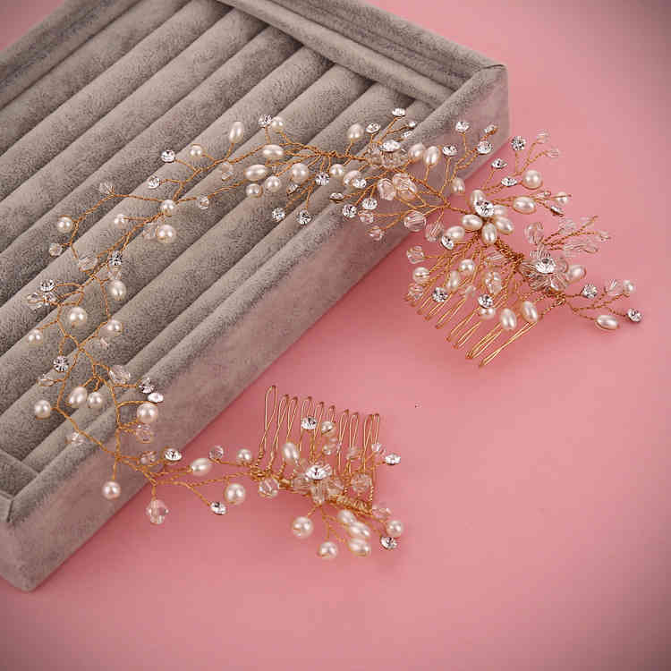 Wedding Hair Jewelry Accessories Korean Classic Handmade Headband Bride Band Studio with Makeup Dress Crystal Double Comb