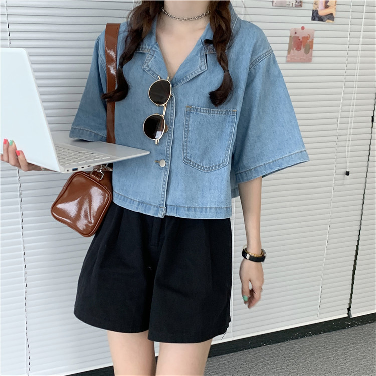 Casual Loose Korean Clothing Thin Short Denim Shirt Camisas Mujer Blusas Femininas Elegante Women Blouse ladies tops 324i 210420