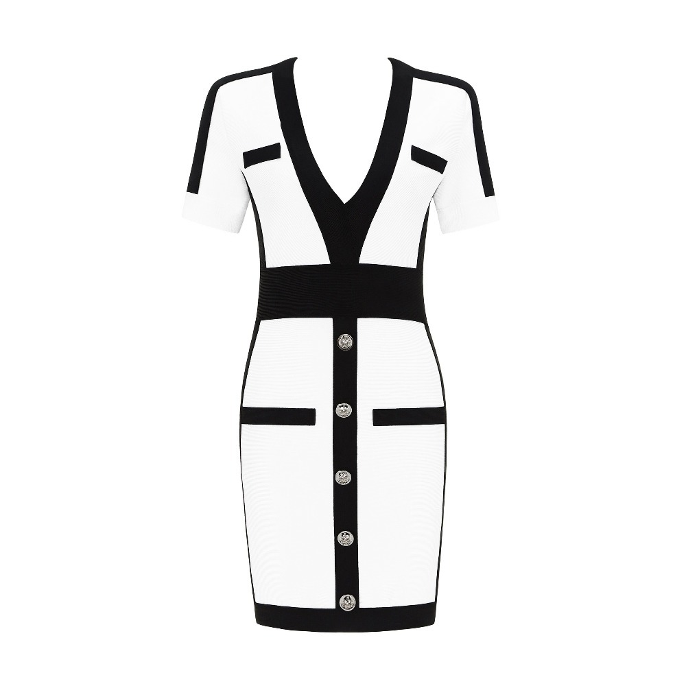 New Summer Dress Women Sexy V Neck Short Sleeve White Bandage Dress Ladies Clebrity Party Dress 210331