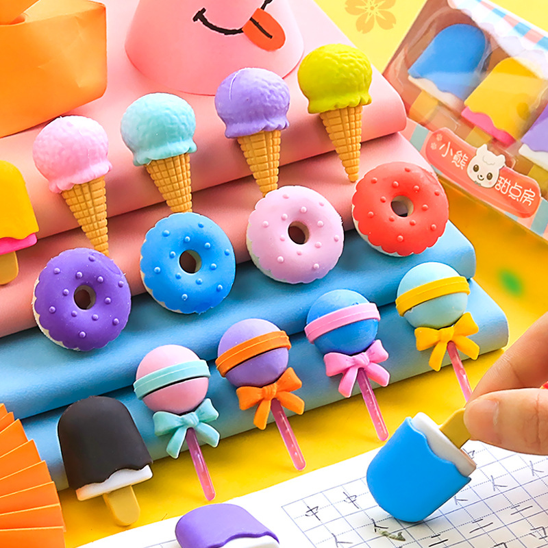 30 sets 120pcsYummy Dessert Erasers Set Mini Lollipop Icecream Popsicle Donuts Rubber Pencil Eraser for Kids School Student Award
30 sets 120pcsYummy Dessert Erasers Set Mini Lollipop Icecream Popsicle Donuts Rubber Pencil Eraser for Kids School Student Award