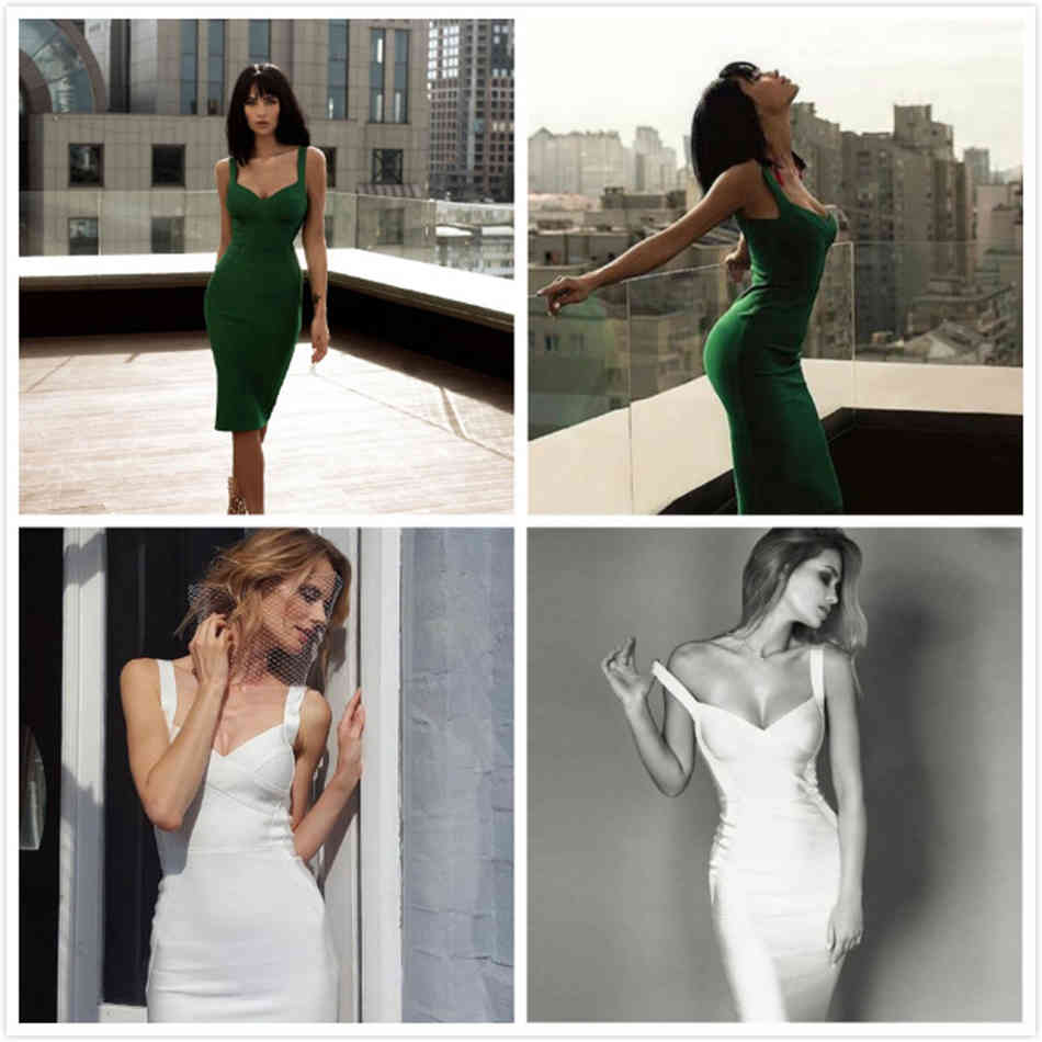 Free Women Solid Color Bandage Dress Sexy V Neck Strap Sleeveless Bodycon Midi Club Night Party Vestidos 210524