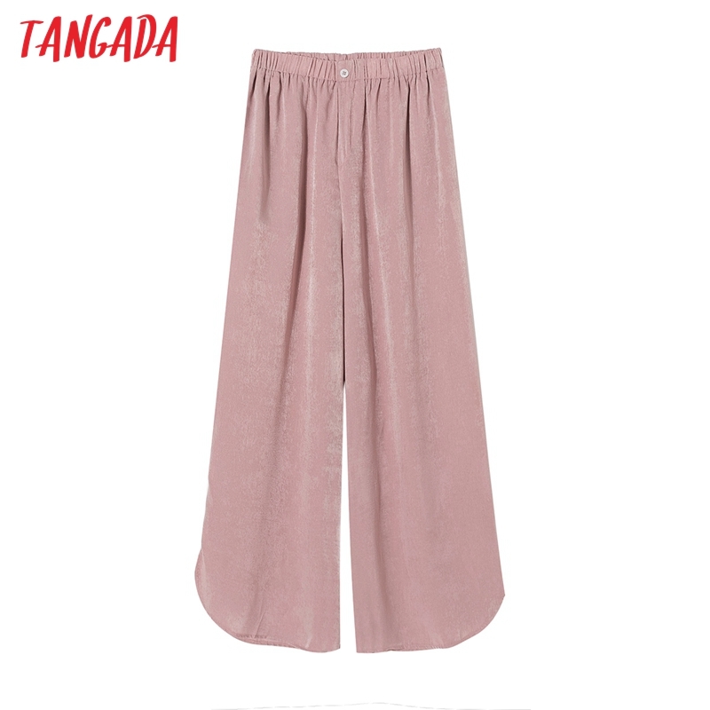 Fashion Women Pink Long Suit Trousers Vintage Style Pockets Strethy Waist Lady Pants Pantalon QJ125 210416