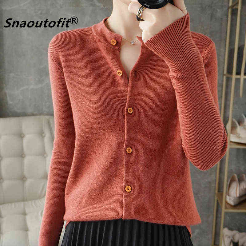 Snaoutofit Women's Sweater, Round Neck Wool Cardigan, Knitted Base, Solid Color, Korean Version, Loose Jacket, Special Price 211117