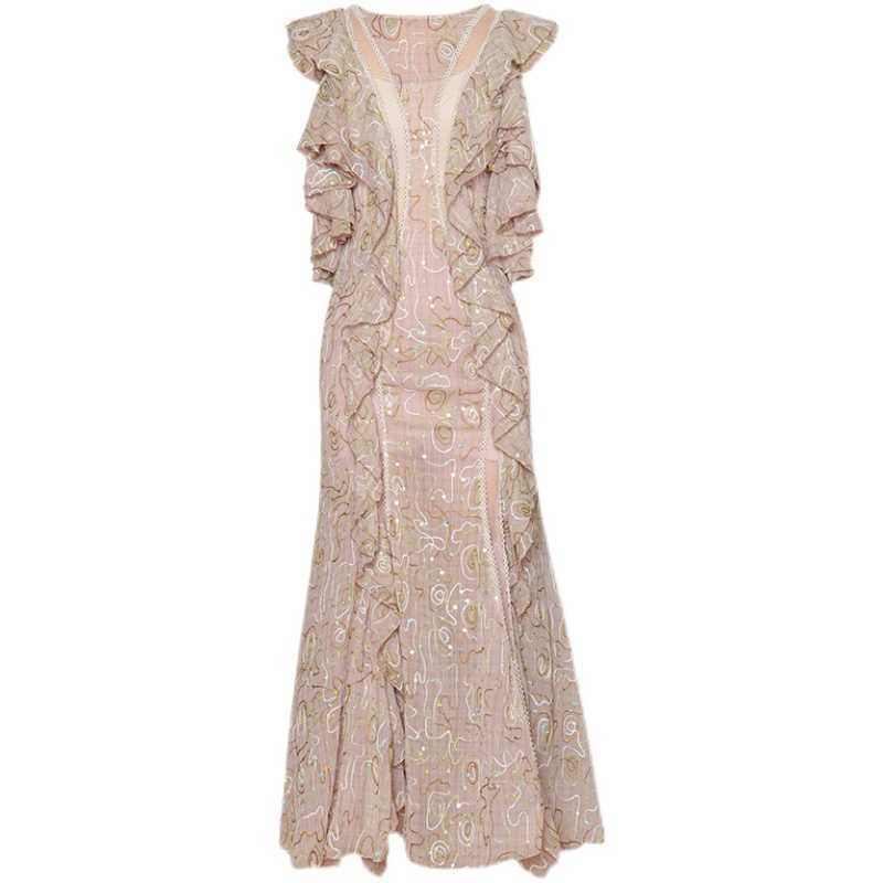 HIGH QUALITY est Designer Runway Fashion Women's Ruffles Embroidery Backless Long Dress 210526, Pink
HIGH QUALITY est Designer Runway Fashion Women's Ruffles Embroidery Backless Long Dress 210526, Pink