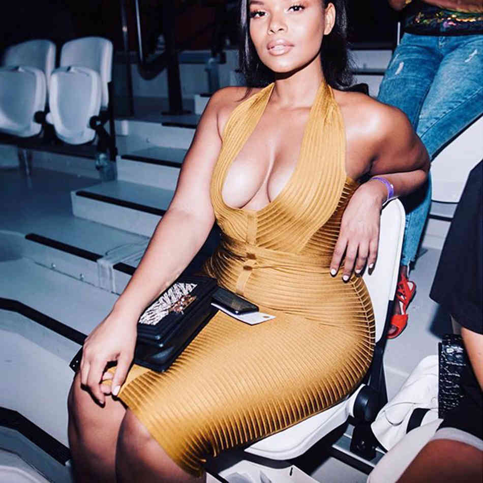 Women Bandage Dress Rayon Sleeveless Summer Arrivals Sexy Deep v Neck Vestido Bodycon Club Party 210524