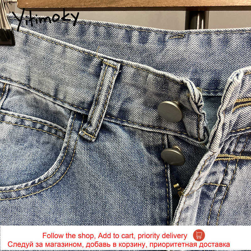 Yitimoky High Waisted Jeans For Women Straight Demin Pants Vintage Streetwear Female Buttons Ladies Spring Fashion Tassel 210922