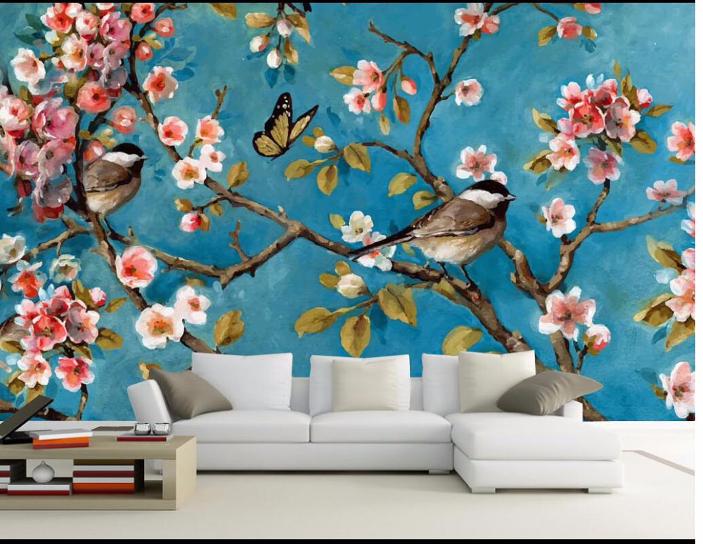 Custom wallpaper 3d Chinese Style Flowers And Birds Background Wall Decor Painting Living Room Entrance 3D Wallpapers