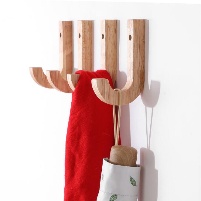 Creative Wooden Wall Towel Coat Hat Hangers Oak Wood Mounted Hook Key Holder Storage Door Rack Organizer Nordic Style RRD7731 Free shipping