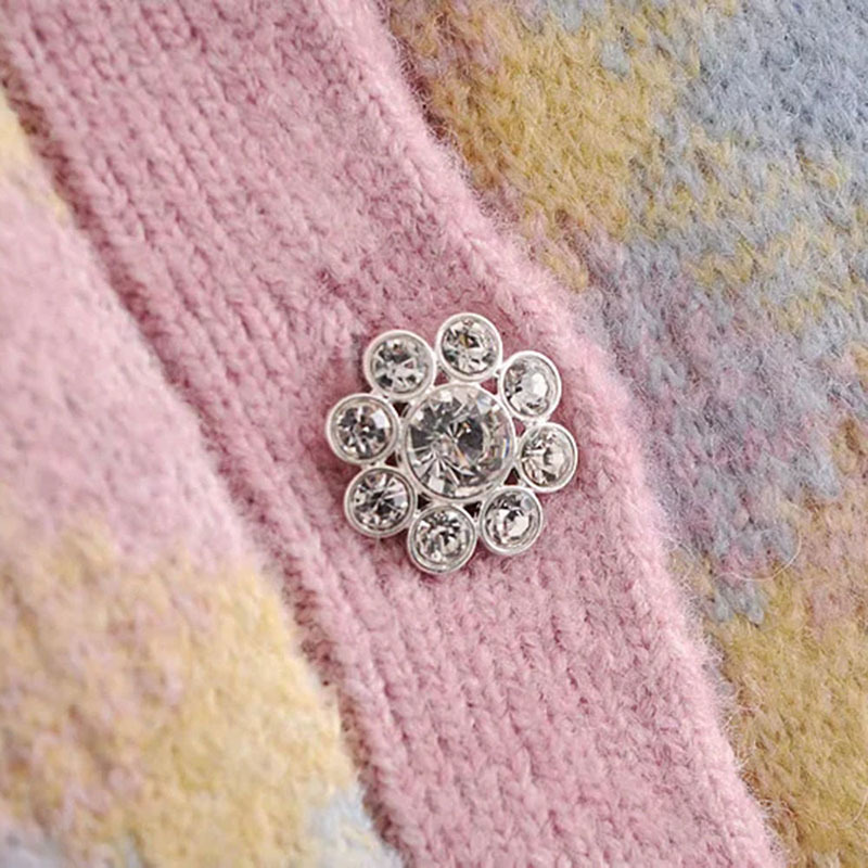 Women Sweet Diamond Plaid Girlish Style Sweater Female Single-Breasted Long Sleeves Cardigan Chic Top 210520