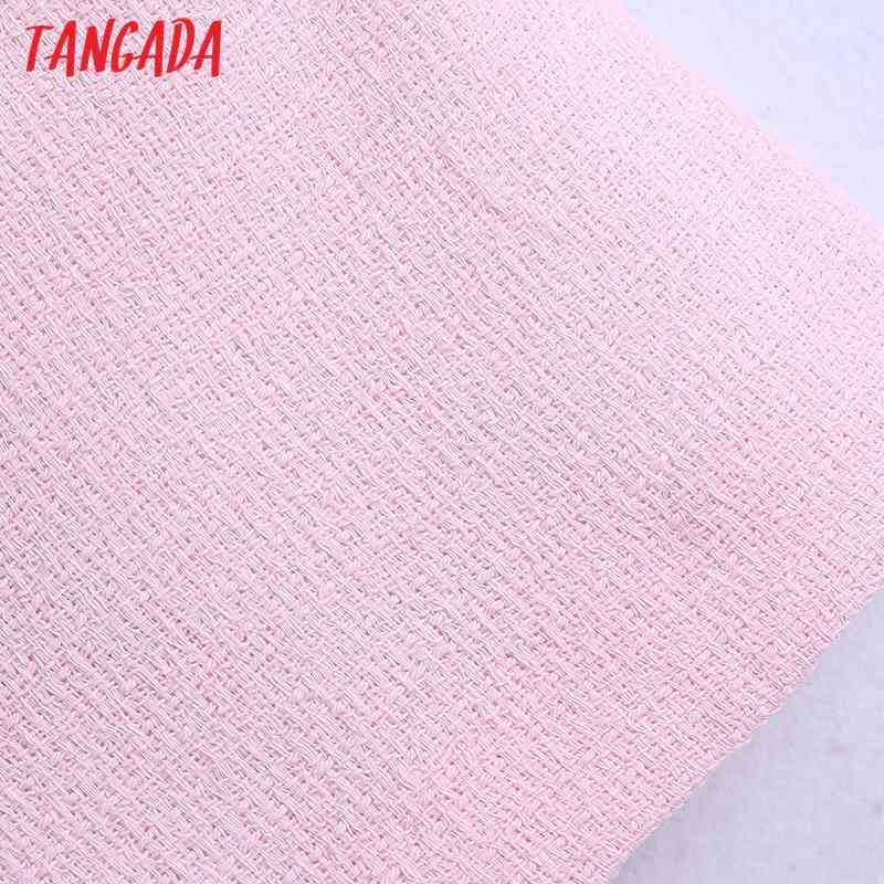 Women Elegant Pink Tweed Zipper Pockets Female Retro Casual Shorts Pantalones BE521 210416
