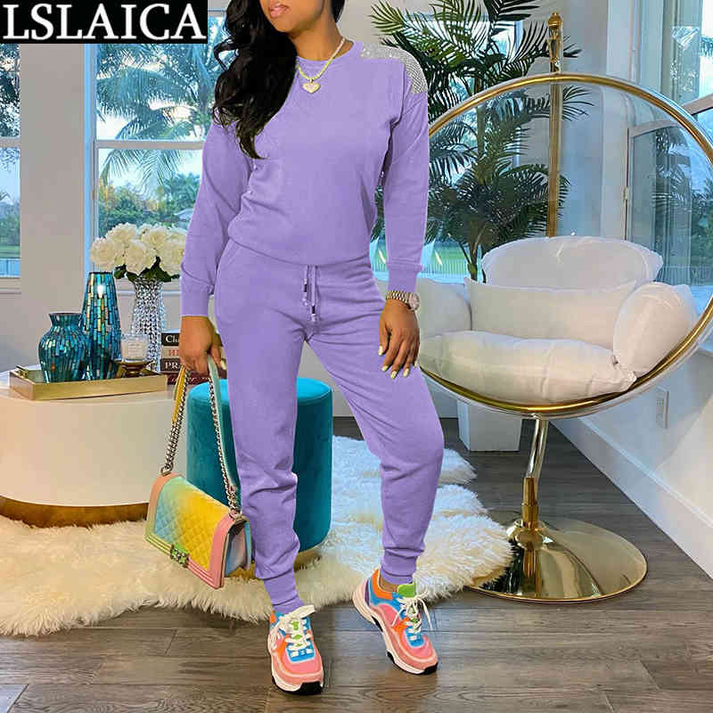 Tracksuits Women Set Elastic Waist Drawstring Fashion 2 Piece Sets Womens Outfits Casual Loose Long Sleeve Chandals De Mujer 210520