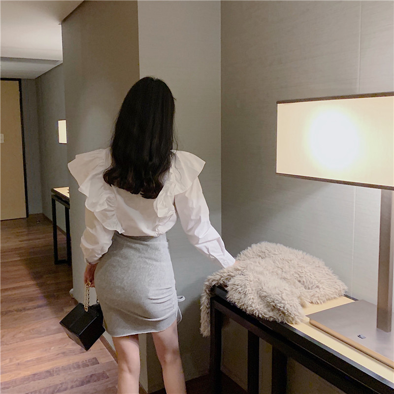 Nomikuma Women Blouse Korean Ruffle Patchwork Stand Neck Shirts Autumn New Long Sleeve Sweet Femme Blusas Mujer 6D145 210427