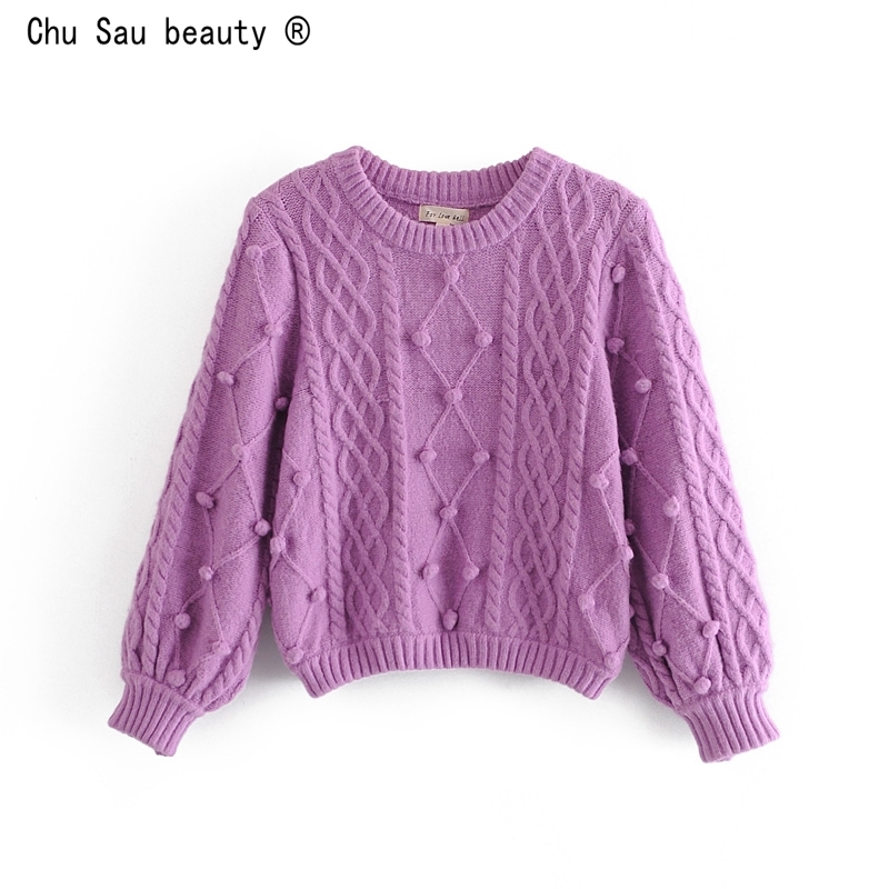 autumn winter fashion loose round neck ball decorative thread pullovers knitted sweaters for women jumpers tops 210508