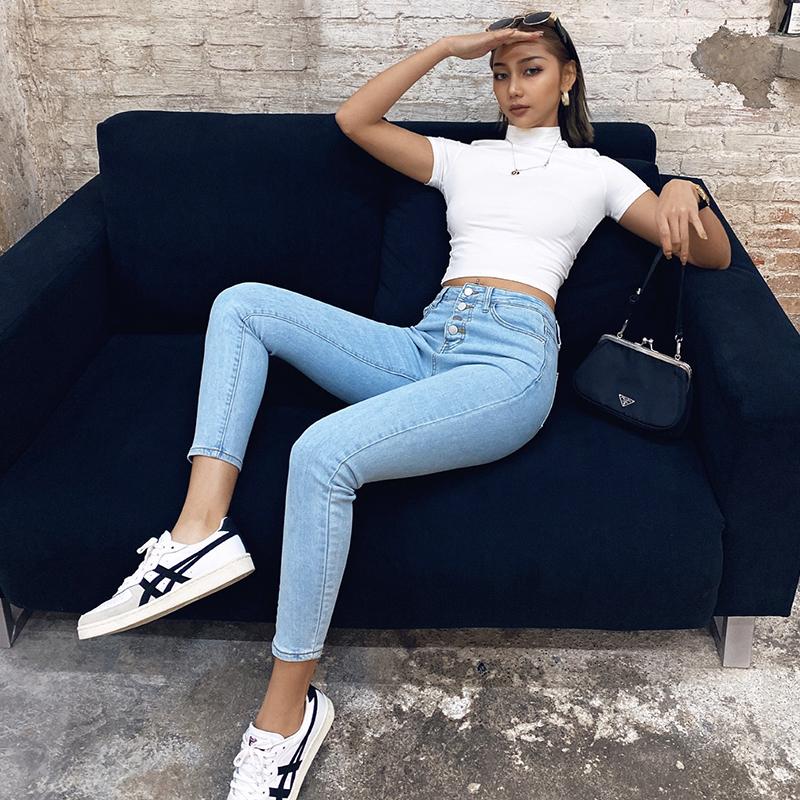 Stretch High Waist Jeans Women Skinny Slim Fashion Washed Denim Pencil Pants Plastic Waists Lifting Ninth Pant