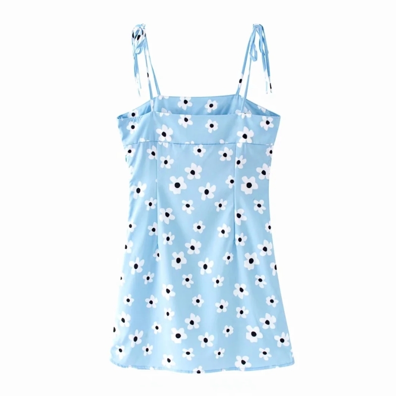 sweet women floral blue dress summer fashion ladies boho midi es party slim female girls chic vestidos 210430