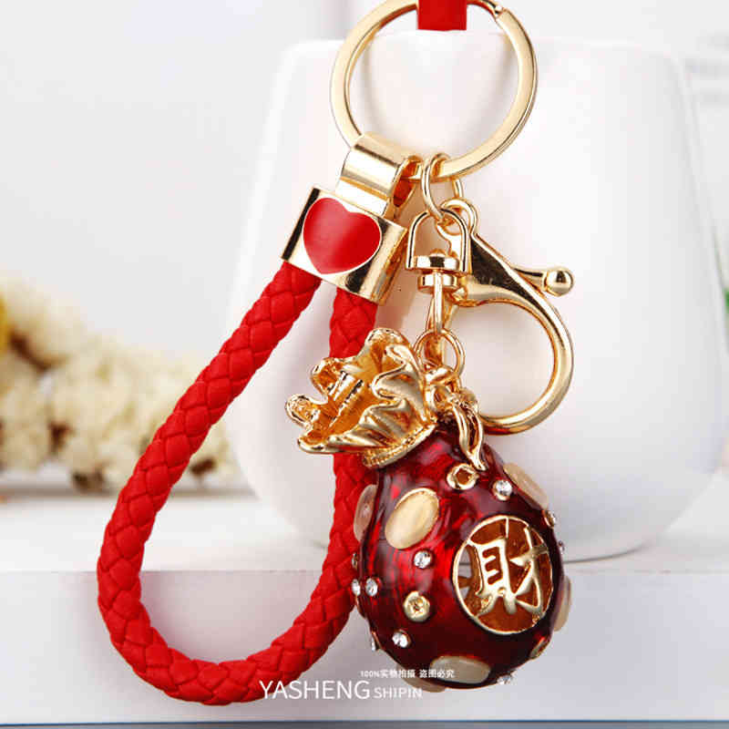Key Rings China Wind Fortune Diamond Blessing Bag Car Chain Female Lovely Korean Creative Pendant Ring Gift