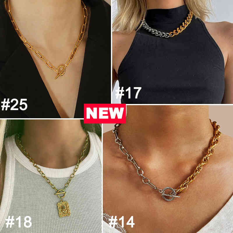 Big Chain Choker Necklaces For Women Men Vintage Geometric Gold Necklace Chunky Thick Fashion Female Jewelry Wedding Gift