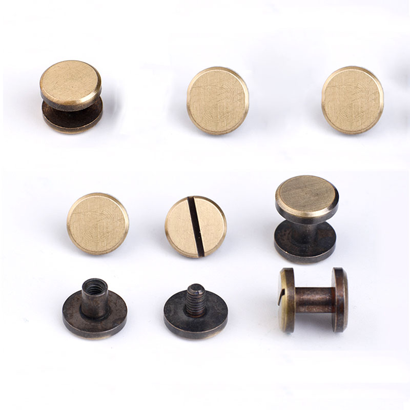 20pcs Chicago bronze double flat wallet bag screw nail brass belt Rivet diy handmade fastener key case garment hardware leather part