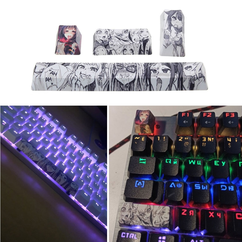 4Pcs Japanese Anime PBT Space Keycaps Ahegao Keycaps 6.25U ESC Spacebar Caps For Mechanical Keyboard Switches Keycaps