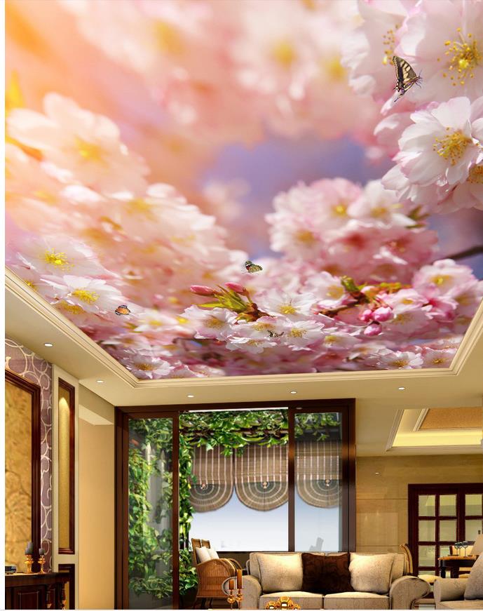 Beautiful peach blossom butterfly mural ceiling modern wallpaper for living room 3d ceilings